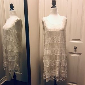 NWT BOHO CREAM MACRAME DRESS SZ MEDIUM STRETCH FIT